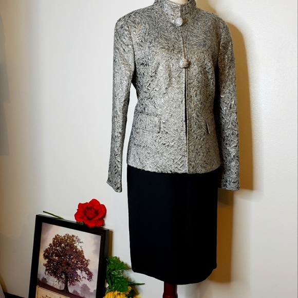 Lafayette 148 Silver Shimmer Mandarin Jacket Wool Luxury Asian Office Spring - Picture 13 of 15